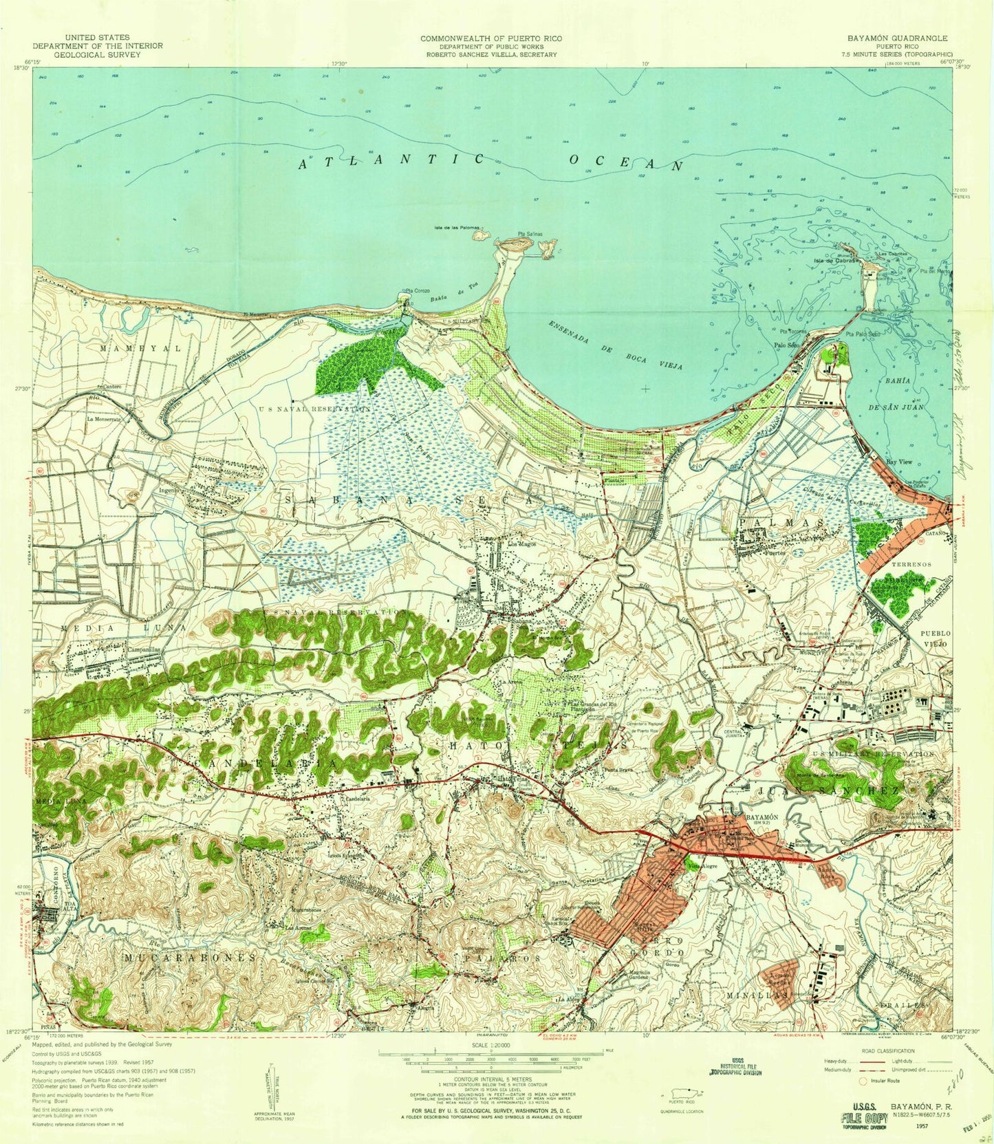 Classic USGS Bayamon Puerto Rico 7.5'x7.5' Topo Map Image