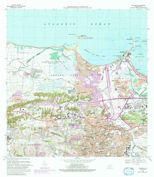 Classic USGS Bayamon Puerto Rico 7.5'x7.5' Topo Map Image