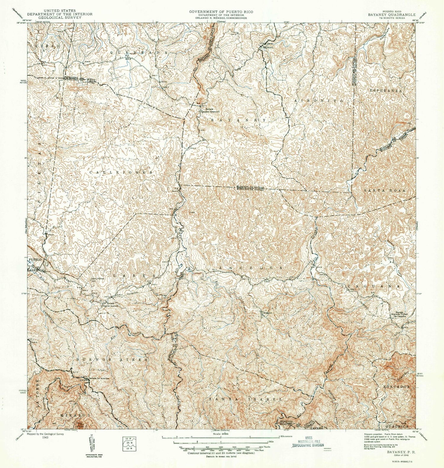 Classic USGS Bayaney Puerto Rico 7.5'x7.5' Topo Map Image