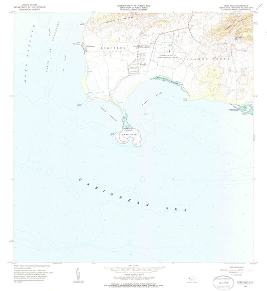 Classic USGS Cabo Rojo Puerto Rico 7.5'x7.5' Topo Map Image