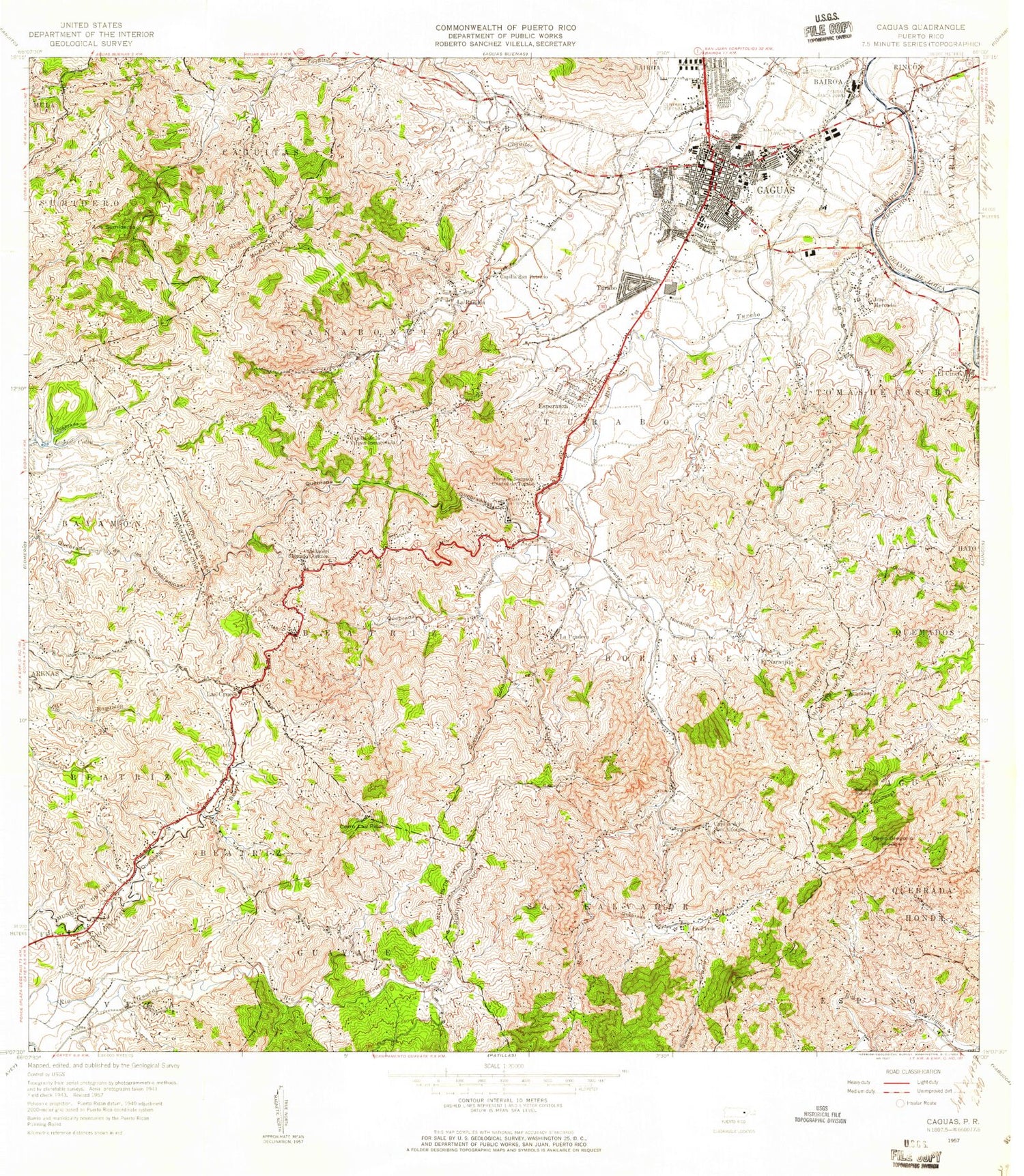 Classic USGS Caguas Puerto Rico 7.5'x7.5' Topo Map Image