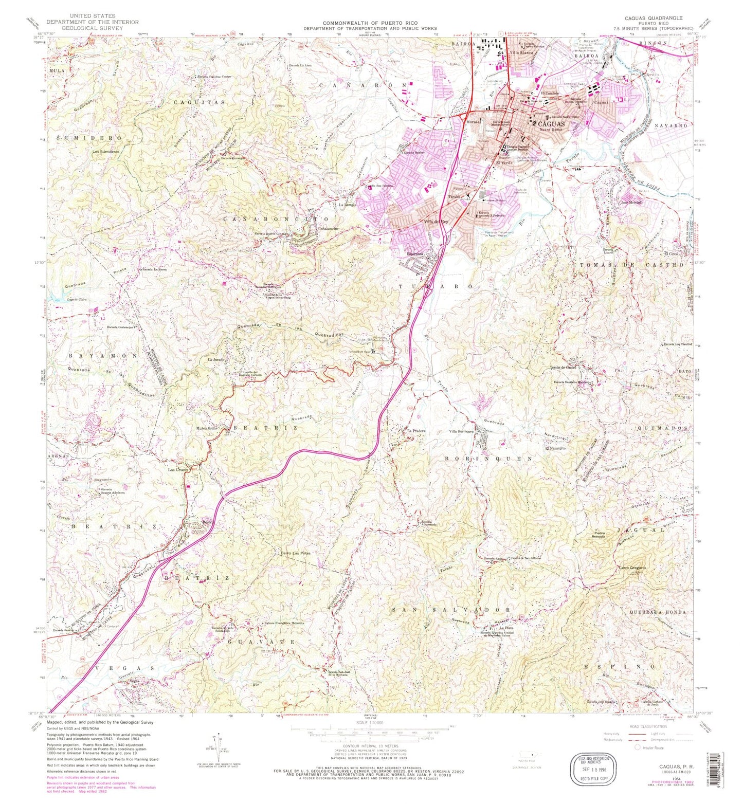 Classic USGS Caguas Puerto Rico 7.5'x7.5' Topo Map Image