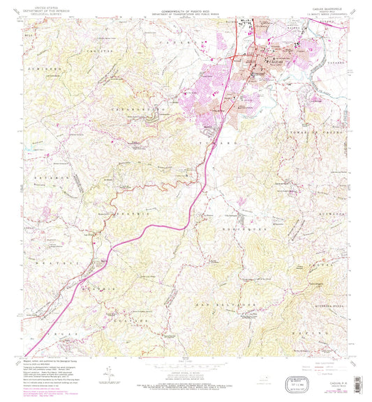 Classic USGS Caguas Puerto Rico 7.5'x7.5' Topo Map Image