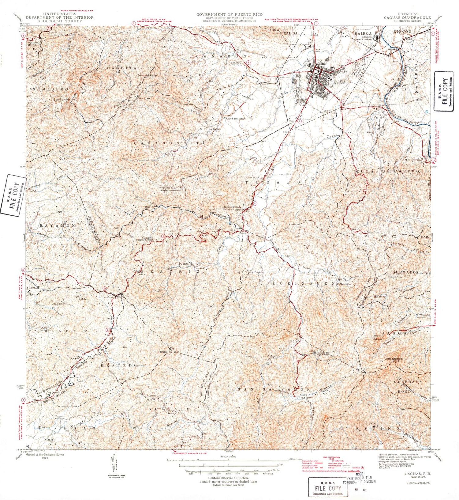 Classic USGS Caguas Puerto Rico 7.5'x7.5' Topo Map Image