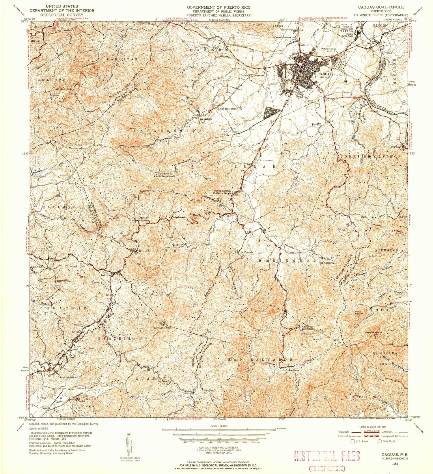 Classic USGS Caguas Puerto Rico 7.5'x7.5' Topo Map Image