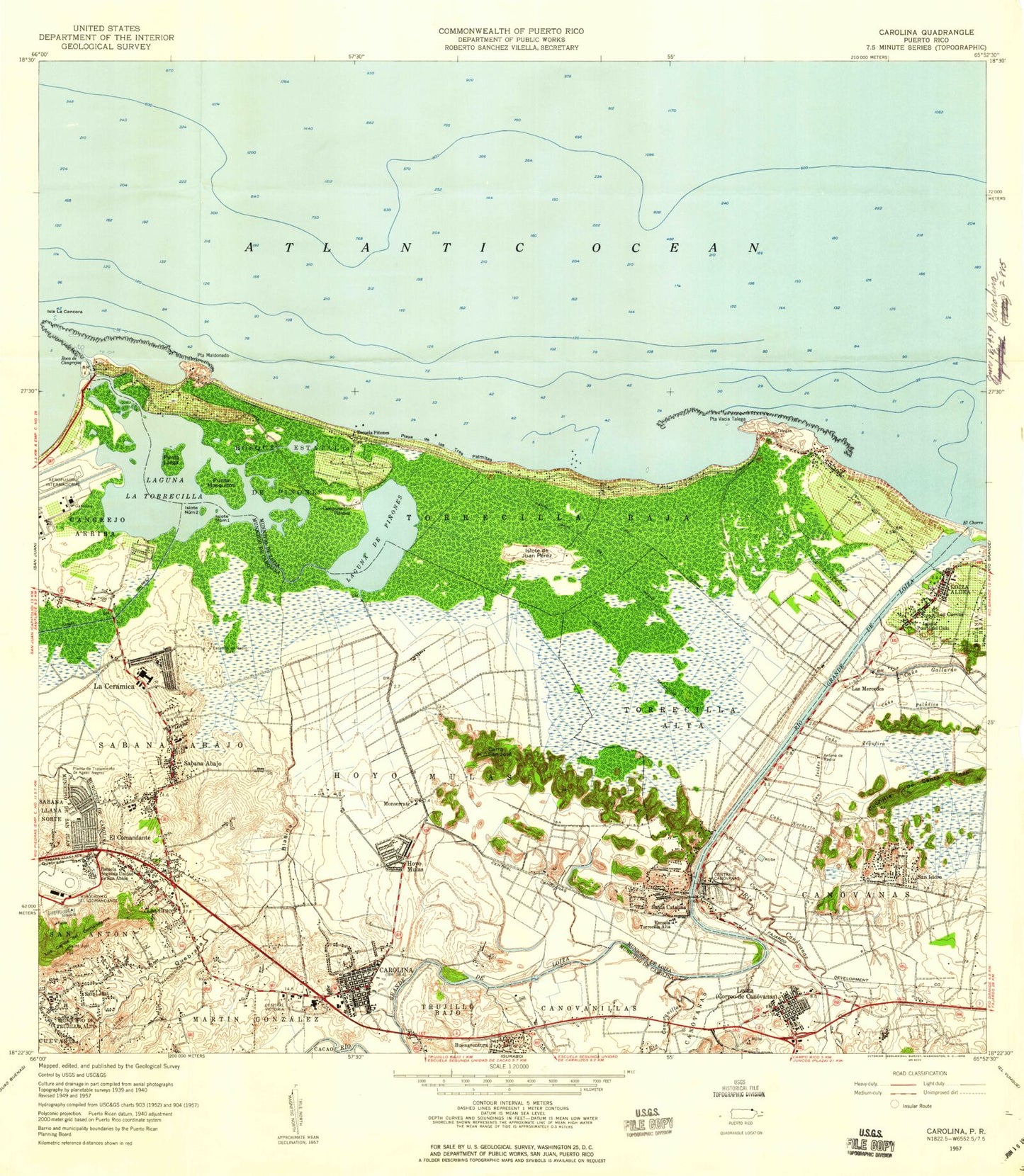 Classic USGS Carolina Puerto Rico 7.5'x7.5' Topo Map Image
