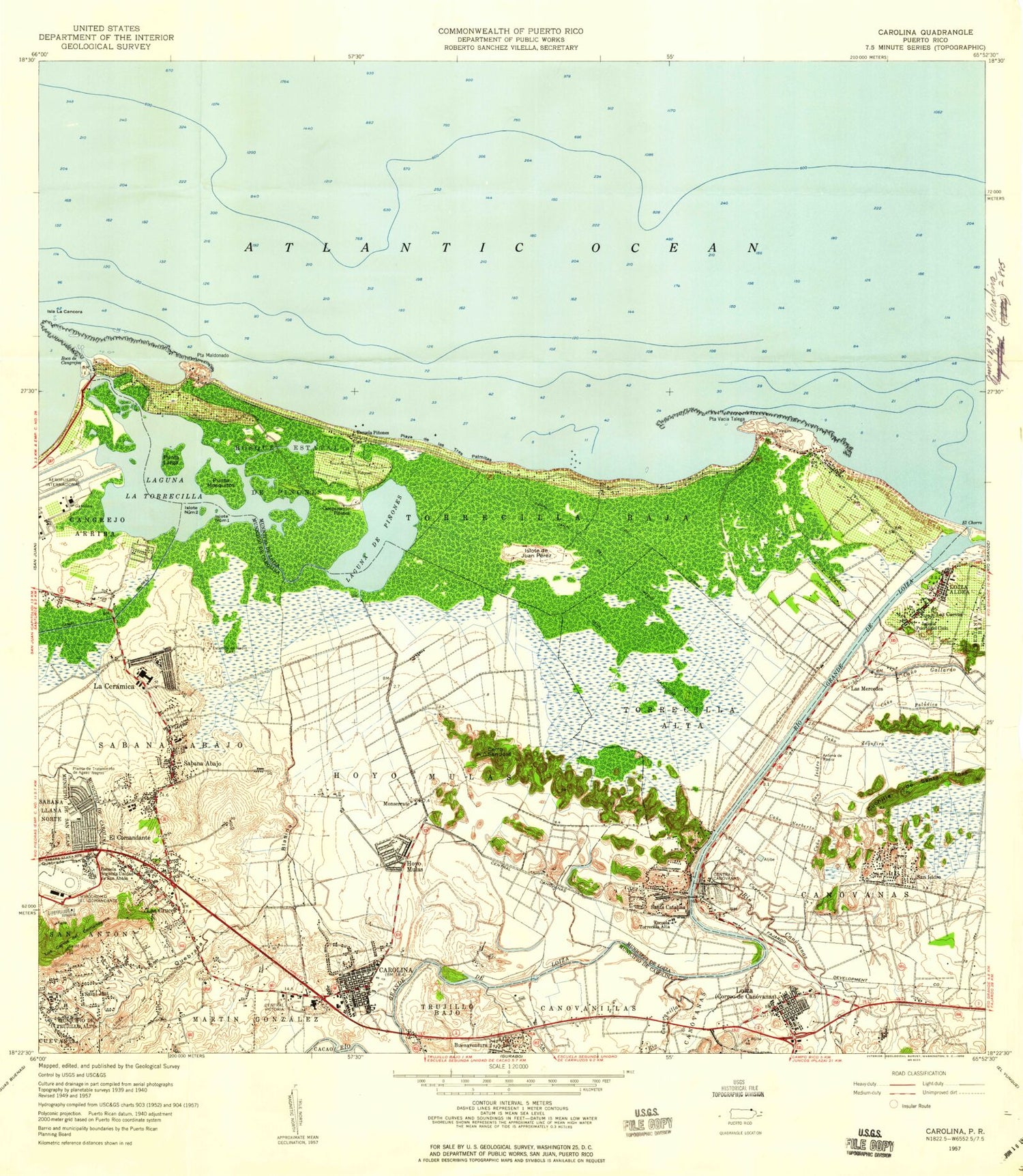 Classic USGS Carolina Puerto Rico 7.5'x7.5' Topo Map Image
