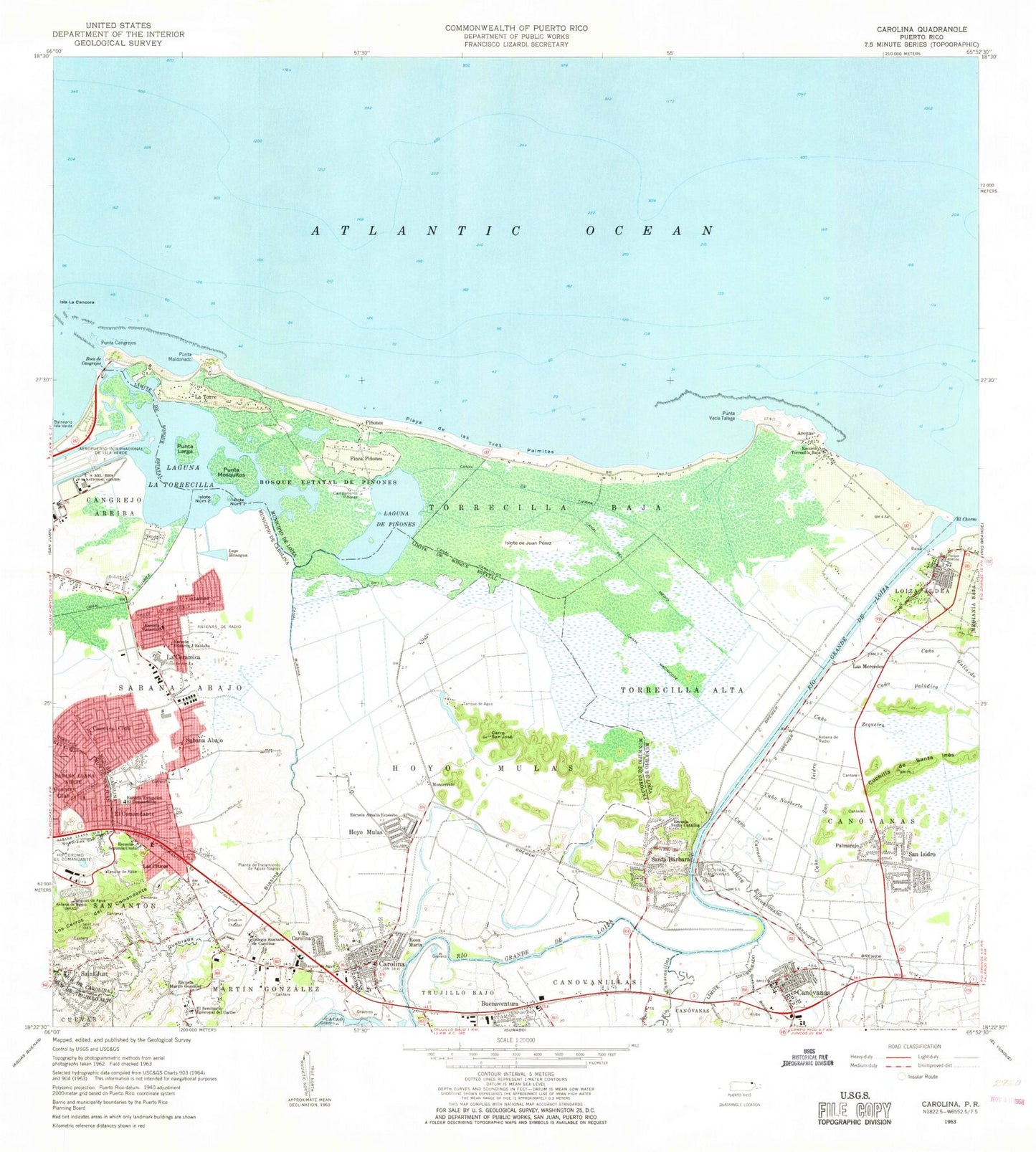 Classic USGS Carolina Puerto Rico 7.5'x7.5' Topo Map Image