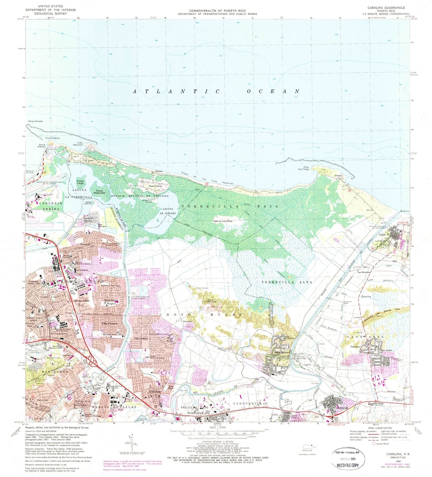 Classic USGS Carolina Puerto Rico 7.5'x7.5' Topo Map Image