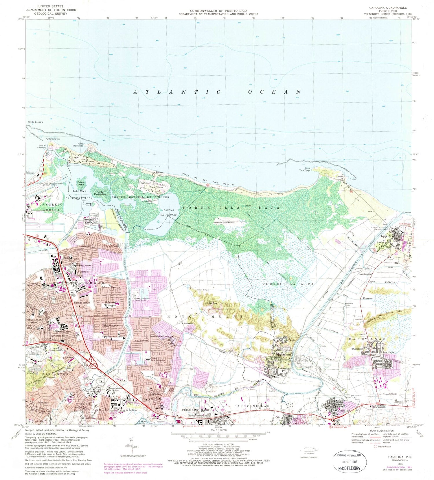 Classic USGS Carolina Puerto Rico 7.5'x7.5' Topo Map Image