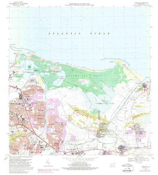 Classic USGS Carolina Puerto Rico 7.5'x7.5' Topo Map Image