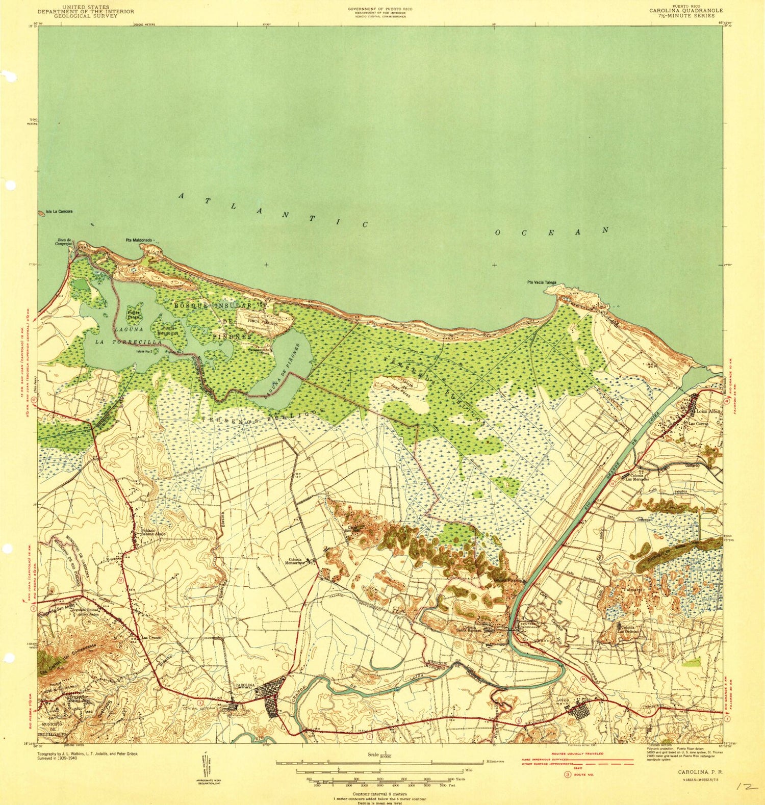 Classic USGS Carolina Puerto Rico 7.5'x7.5' Topo Map Image