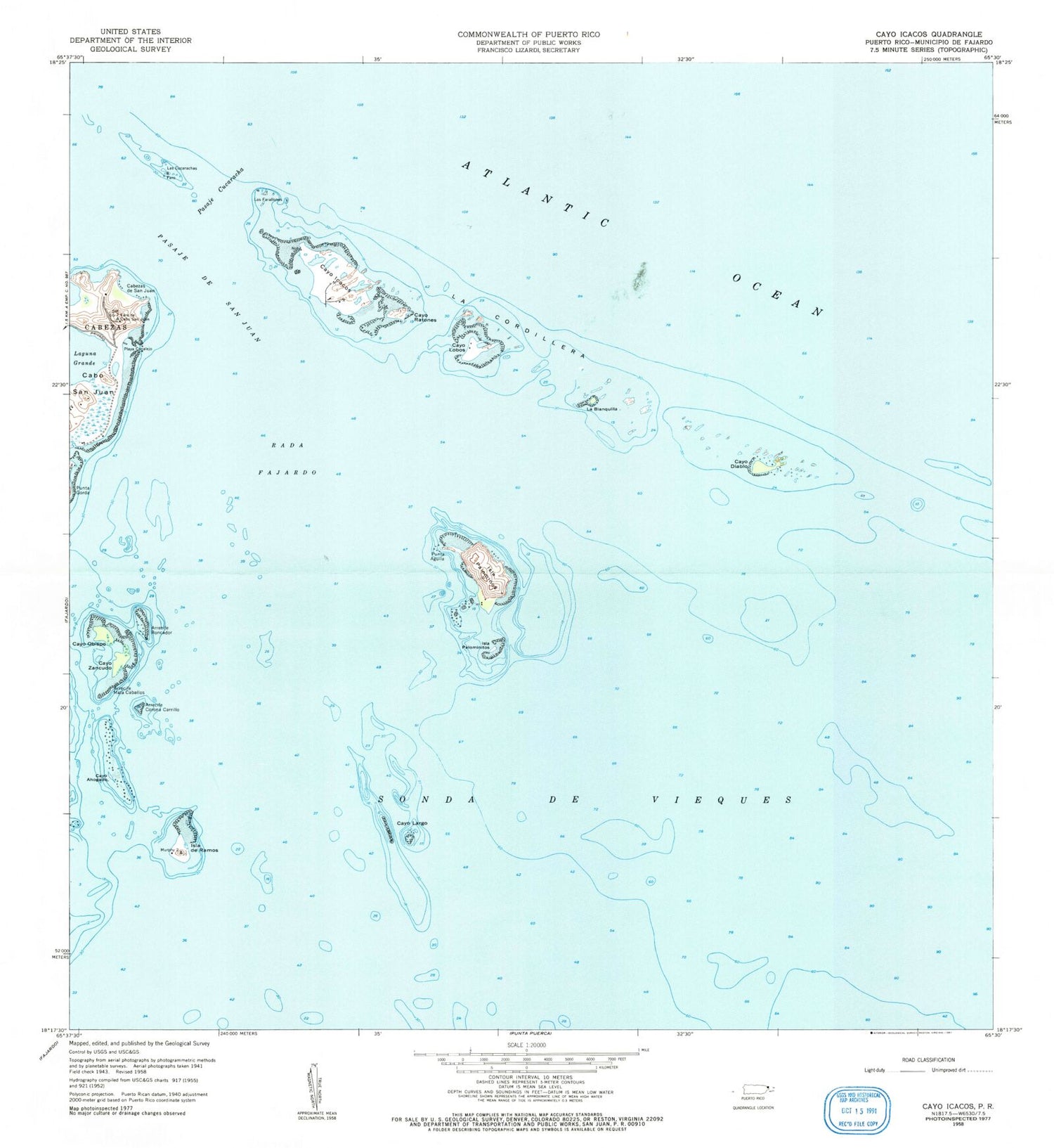 Classic USGS Cayo Icacos Puerto Rico 7.5'x7.5' Topo Map Image
