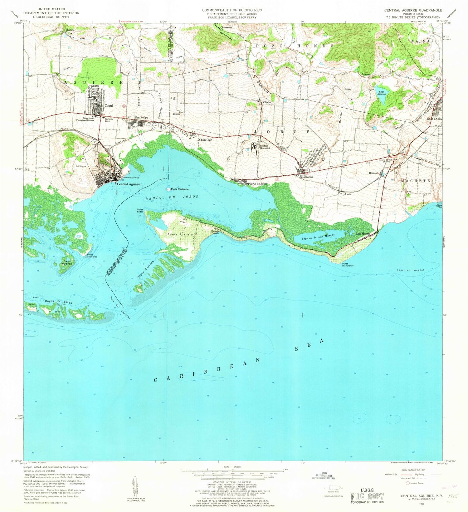 Classic USGS Central Aguirre Puerto Rico 7.5'x7.5' Topo Map Image