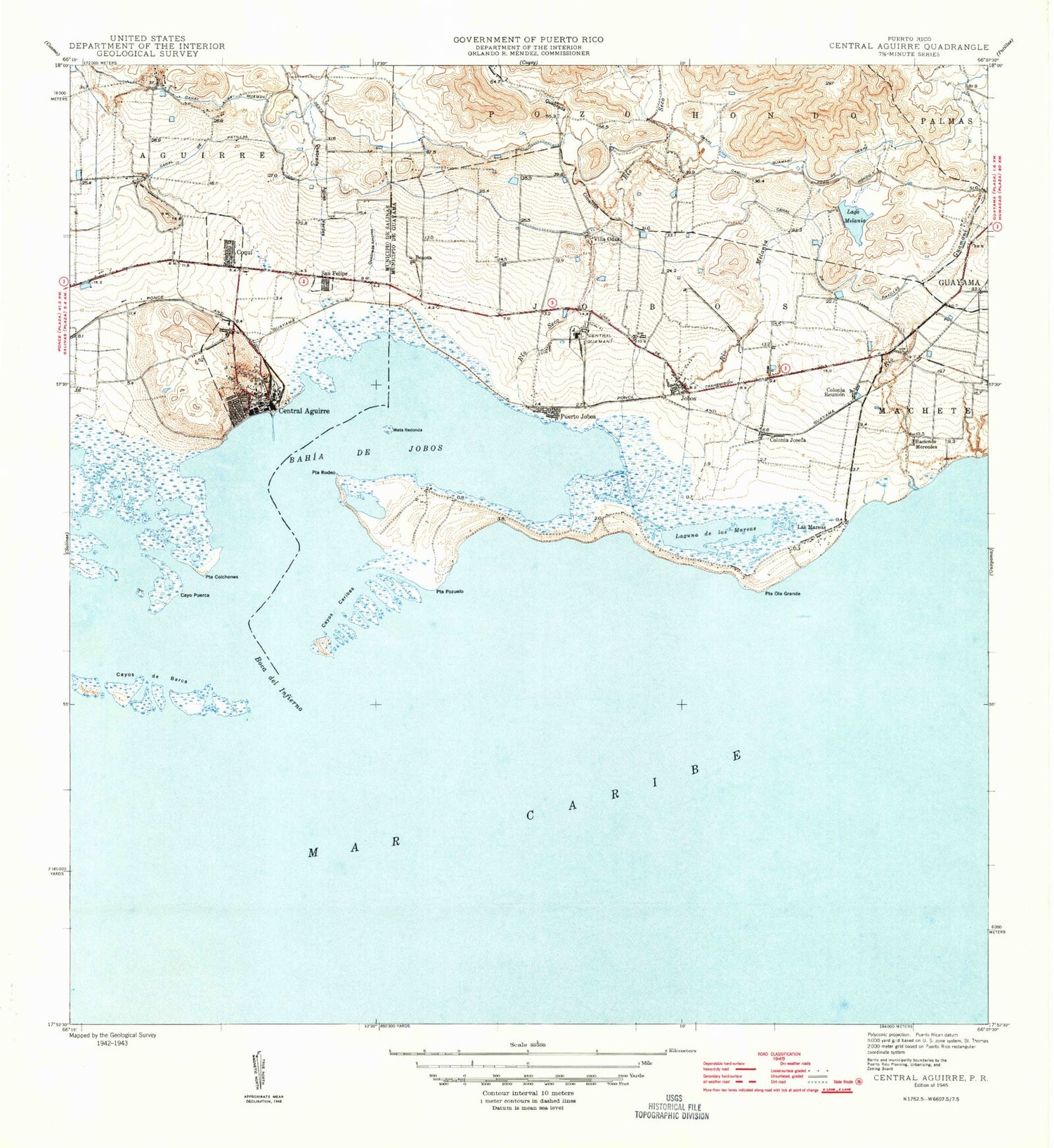 Classic USGS Central Aguirre Puerto Rico 7.5'x7.5' Topo Map Image
