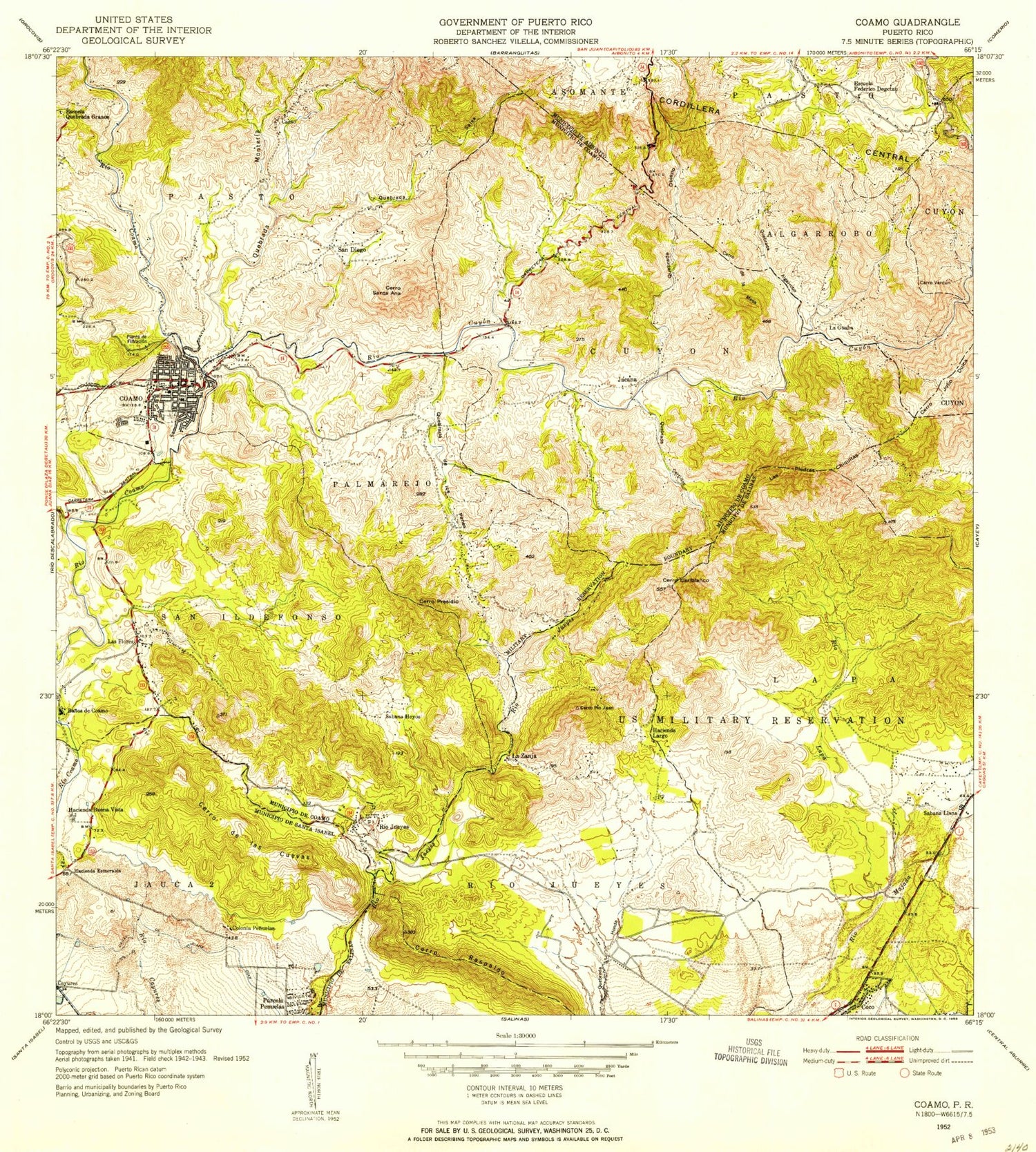 Classic USGS Coamo Puerto Rico 7.5'x7.5' Topo Map Image