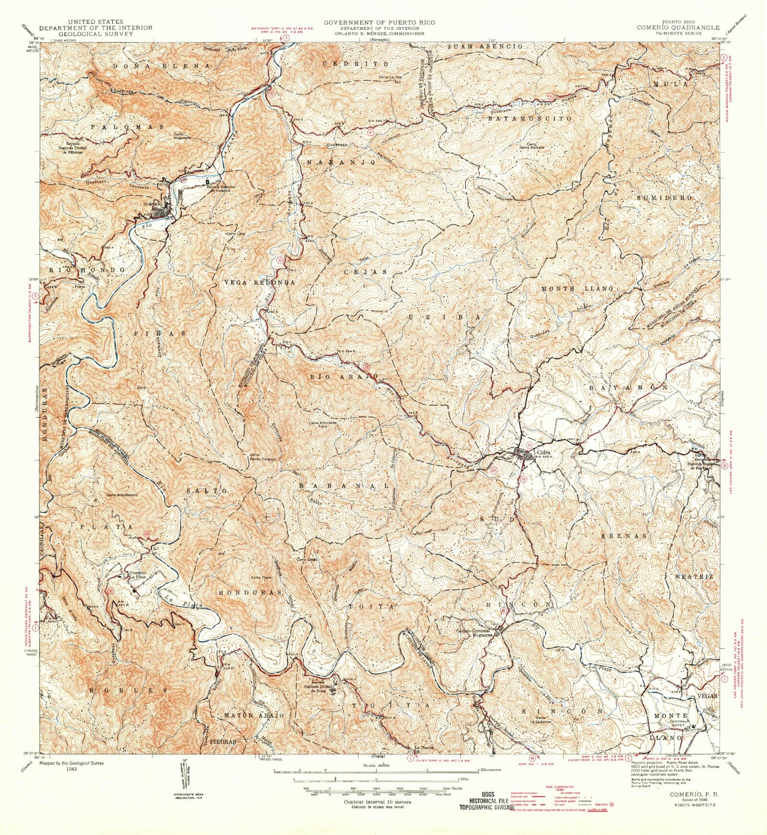 Classic USGS Comerio Puerto Rico 7.5'x7.5' Topo Map Image
