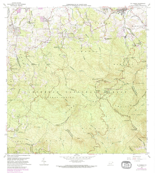 Classic USGS El Yunque Puerto Rico 7.5'x7.5' Topo Map Image