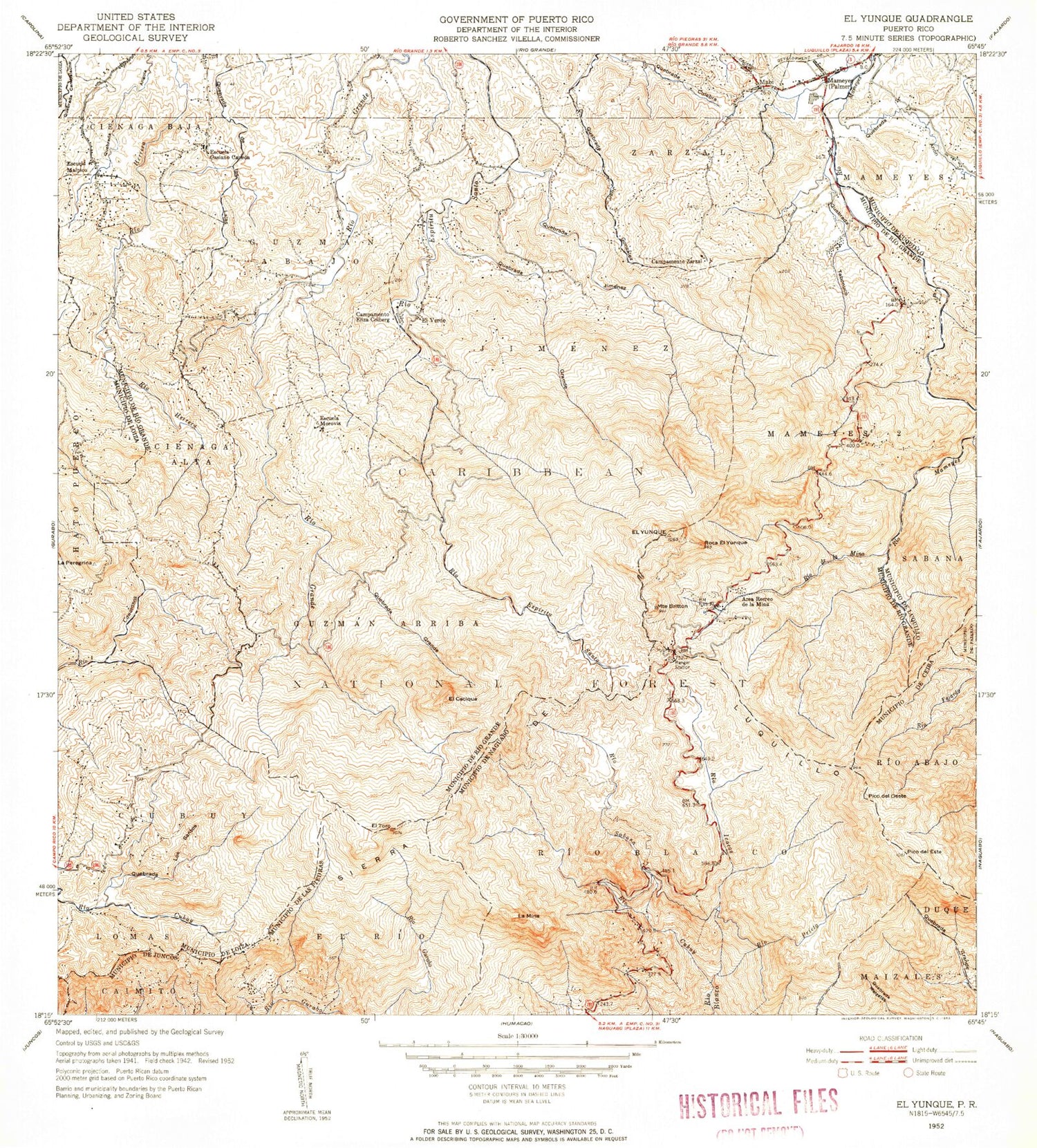 Classic USGS El Yunque Puerto Rico 7.5'x7.5' Topo Map Image