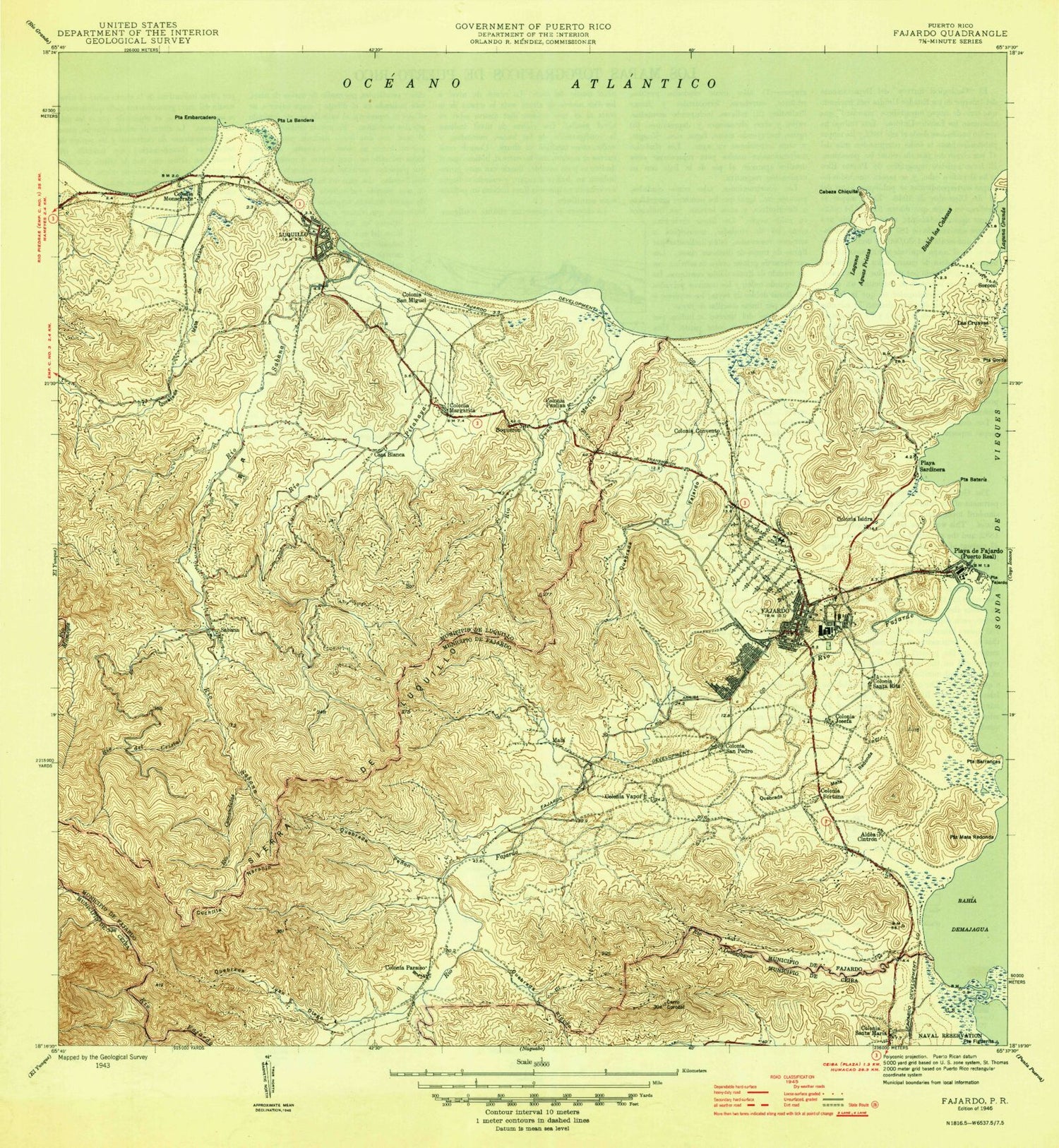 Classic USGS Fajardo Puerto Rico 7.5'x7.5' Topo Map Image