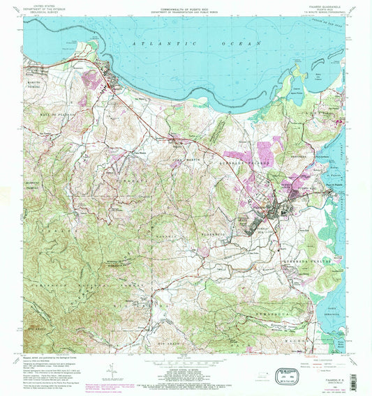 Classic USGS Fajardo Puerto Rico 7.5'x7.5' Topo Map Image