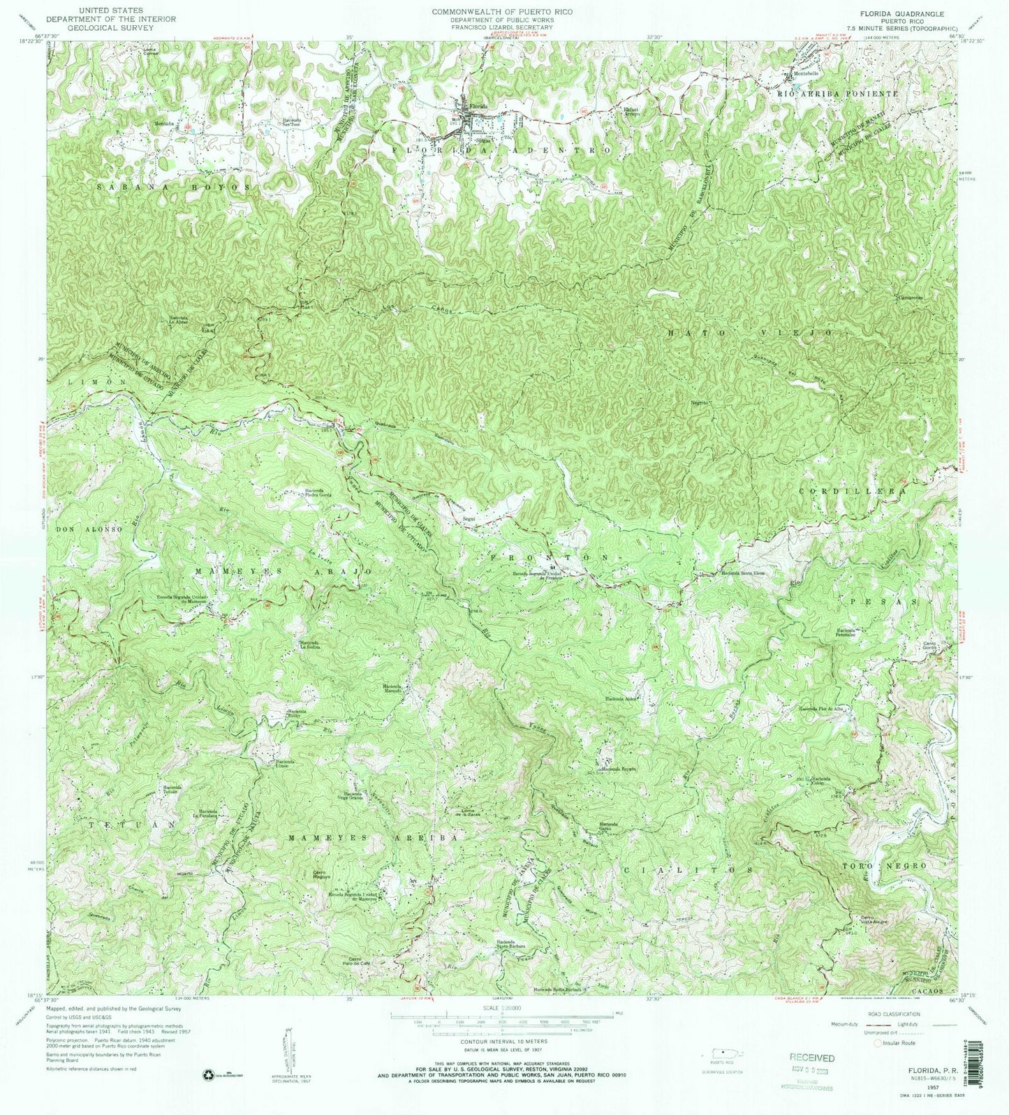 Classic USGS Florida Puerto Rico 7.5'x7.5' Topo Map Image