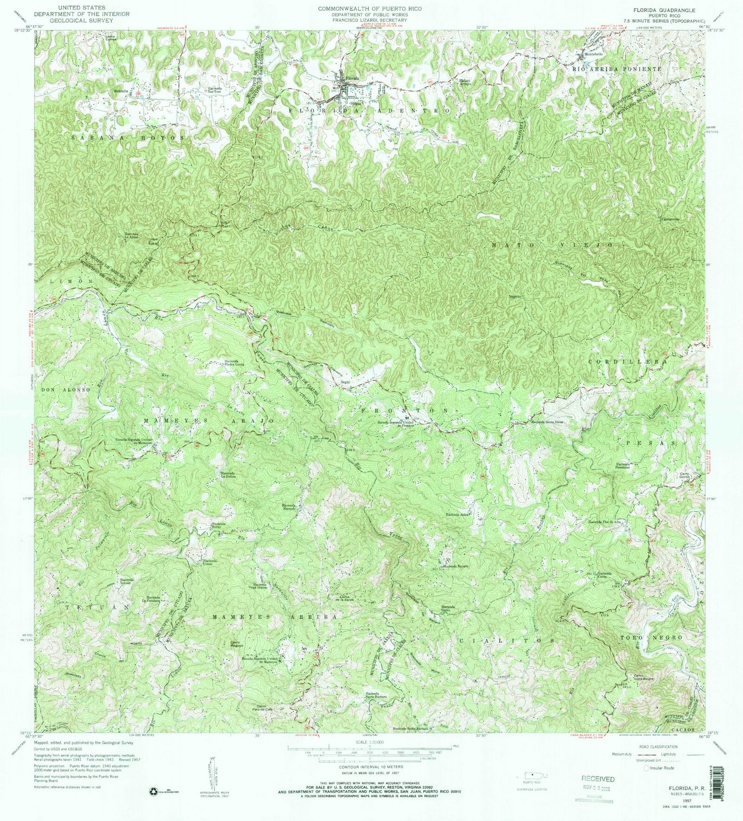 Classic USGS Florida Puerto Rico 7.5'x7.5' Topo Map Image