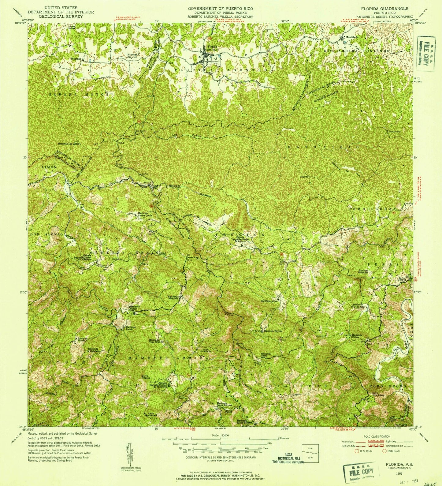 Classic USGS Florida Puerto Rico 7.5'x7.5' Topo Map Image