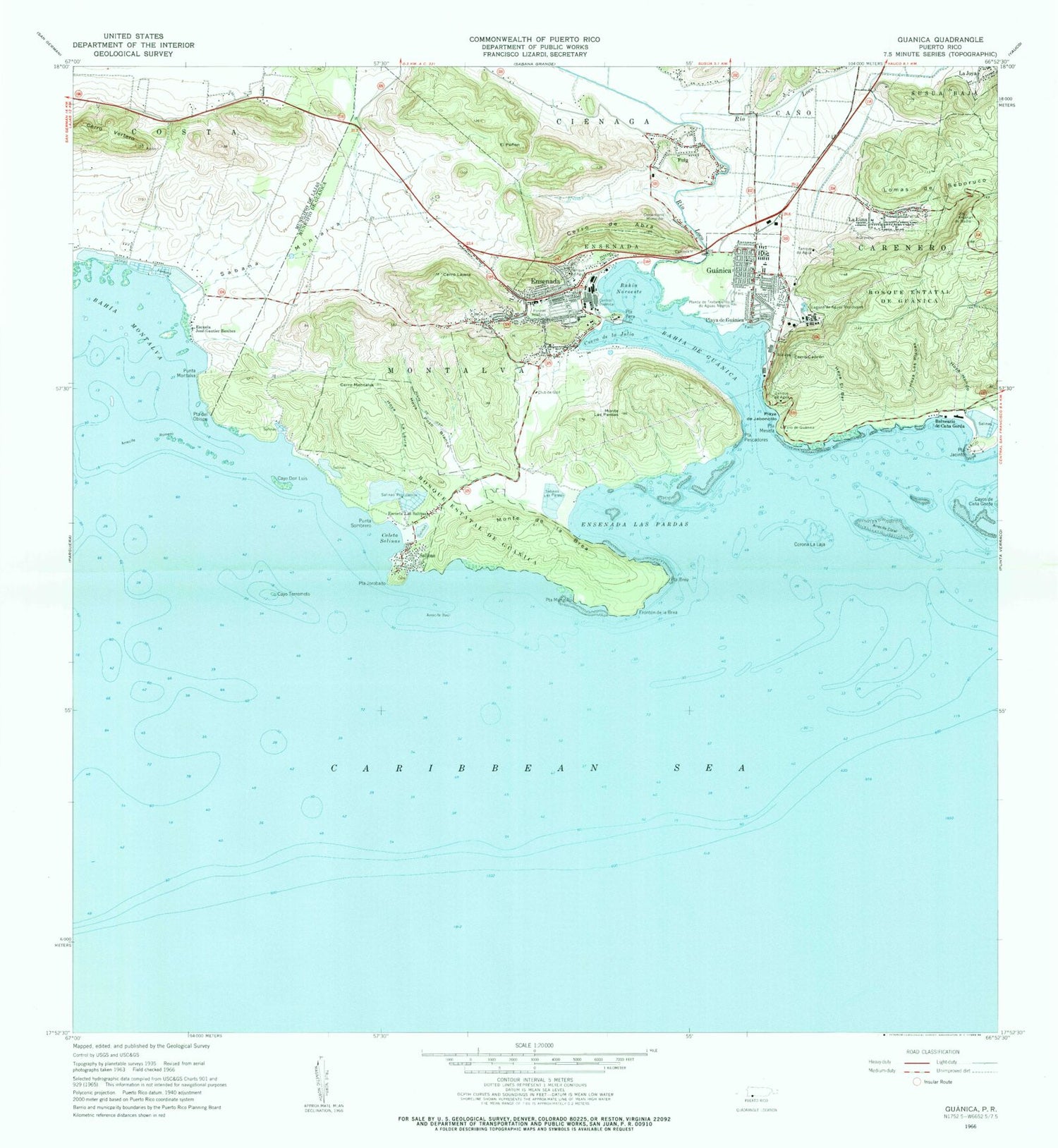 Classic USGS Guanica Puerto Rico 7.5'x7.5' Topo Map Image