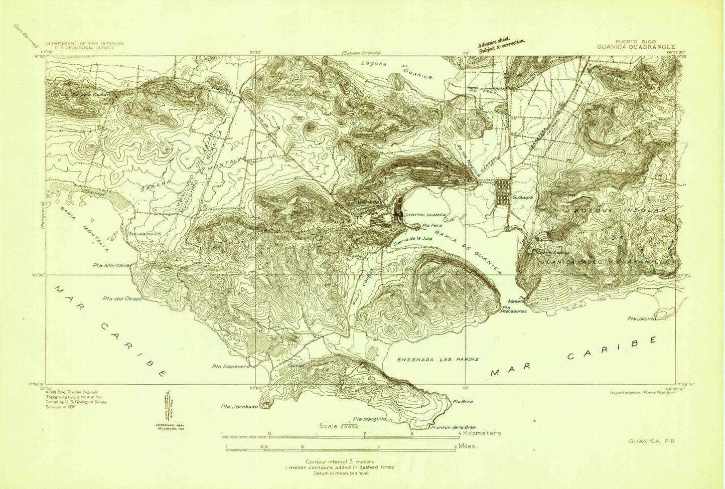 Classic USGS Guanica Puerto Rico 7.5'x7.5' Topo Map Image