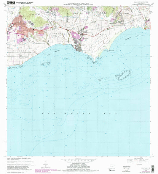 Classic USGS Guayama Puerto Rico 7.5'x7.5' Topo Map Image