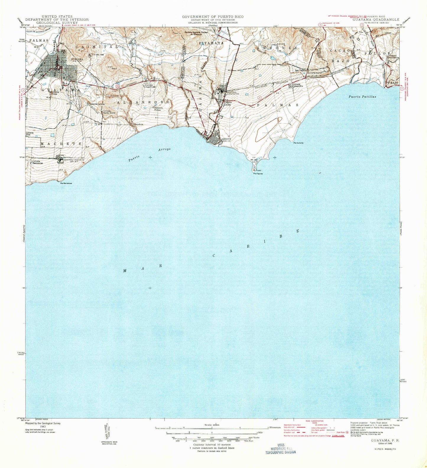 Classic USGS Guayama Puerto Rico 7.5'x7.5' Topo Map Image
