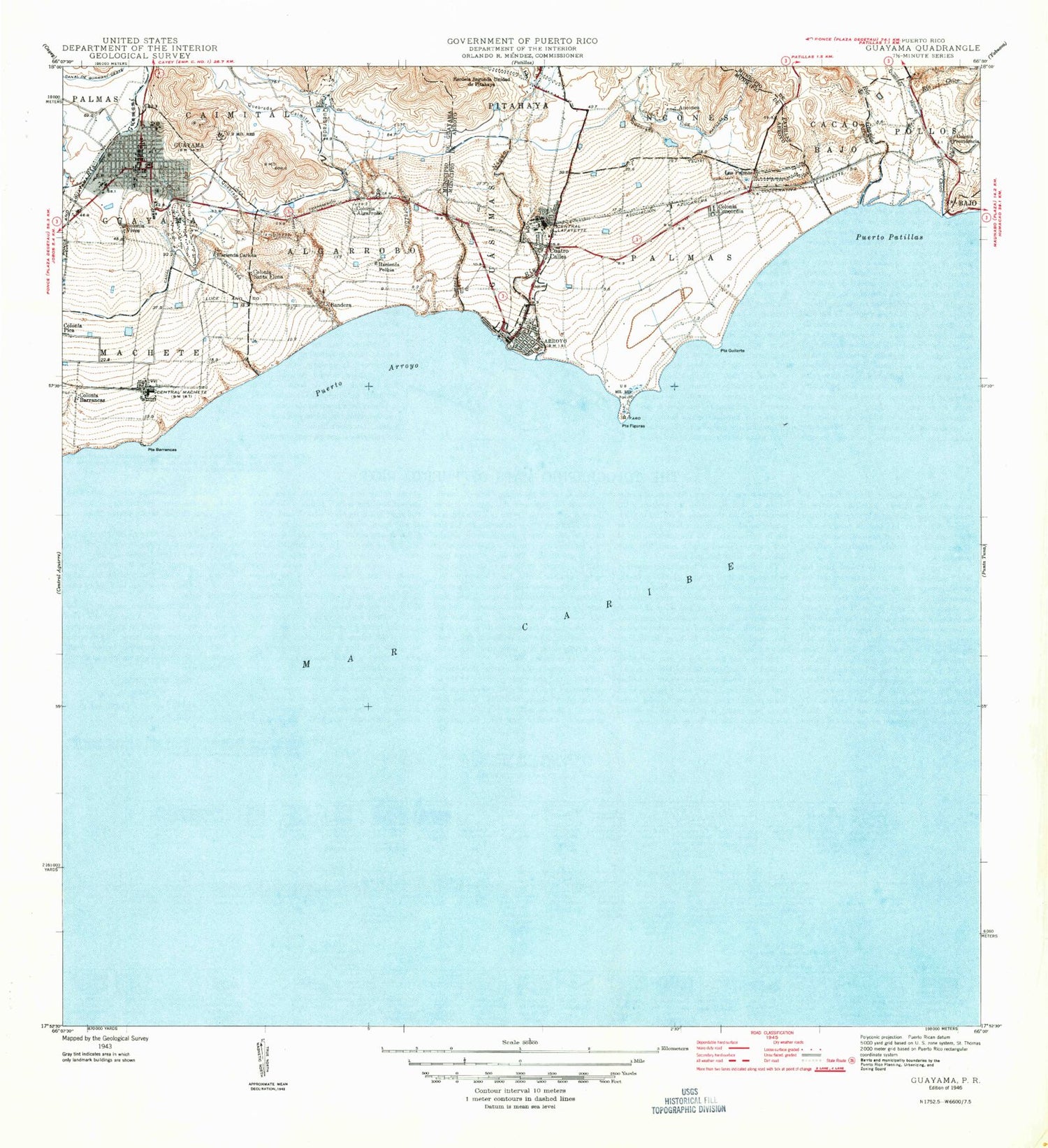 Classic USGS Guayama Puerto Rico 7.5'x7.5' Topo Map Image