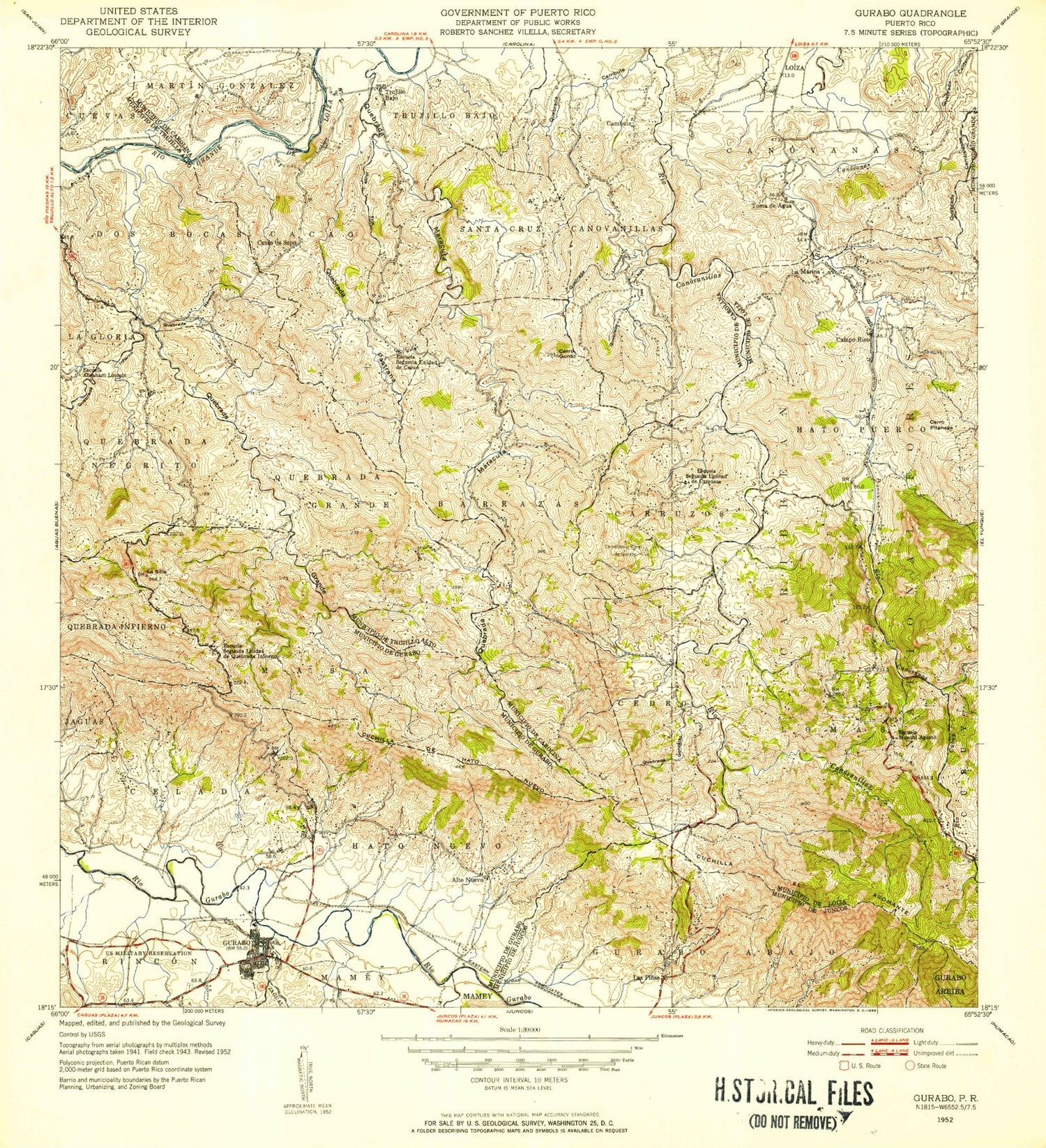 Classic USGS Gurabo Puerto Rico 7.5'x7.5' Topo Map Image