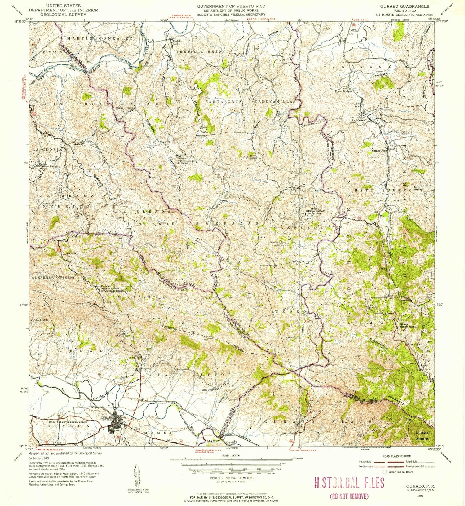 Classic USGS Gurabo Puerto Rico 7.5'x7.5' Topo Map Image