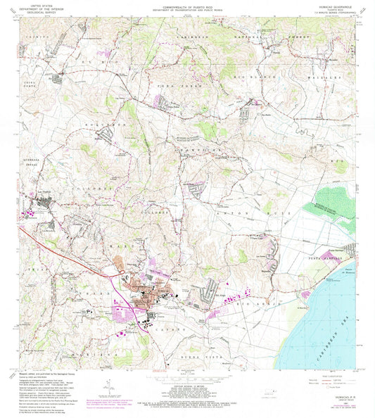 Classic USGS Humacao Puerto Rico 7.5'x7.5' Topo Map Image
