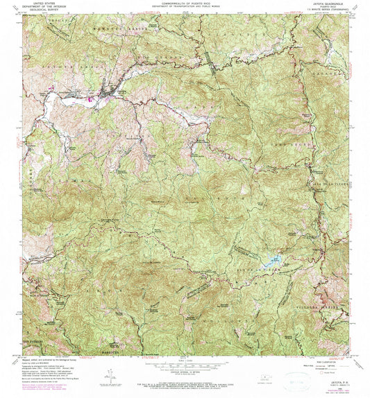 Classic USGS Jayuya Puerto Rico 7.5'x7.5' Topo Map Image