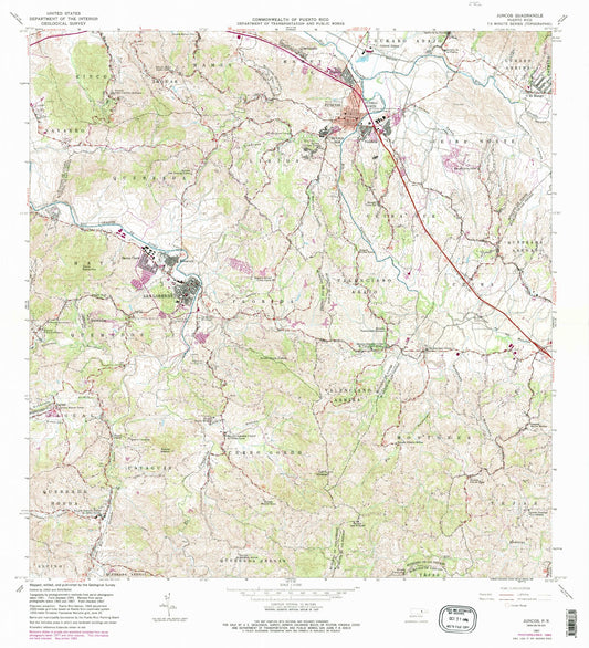 Classic USGS Juncos Puerto Rico 7.5'x7.5' Topo Map Image