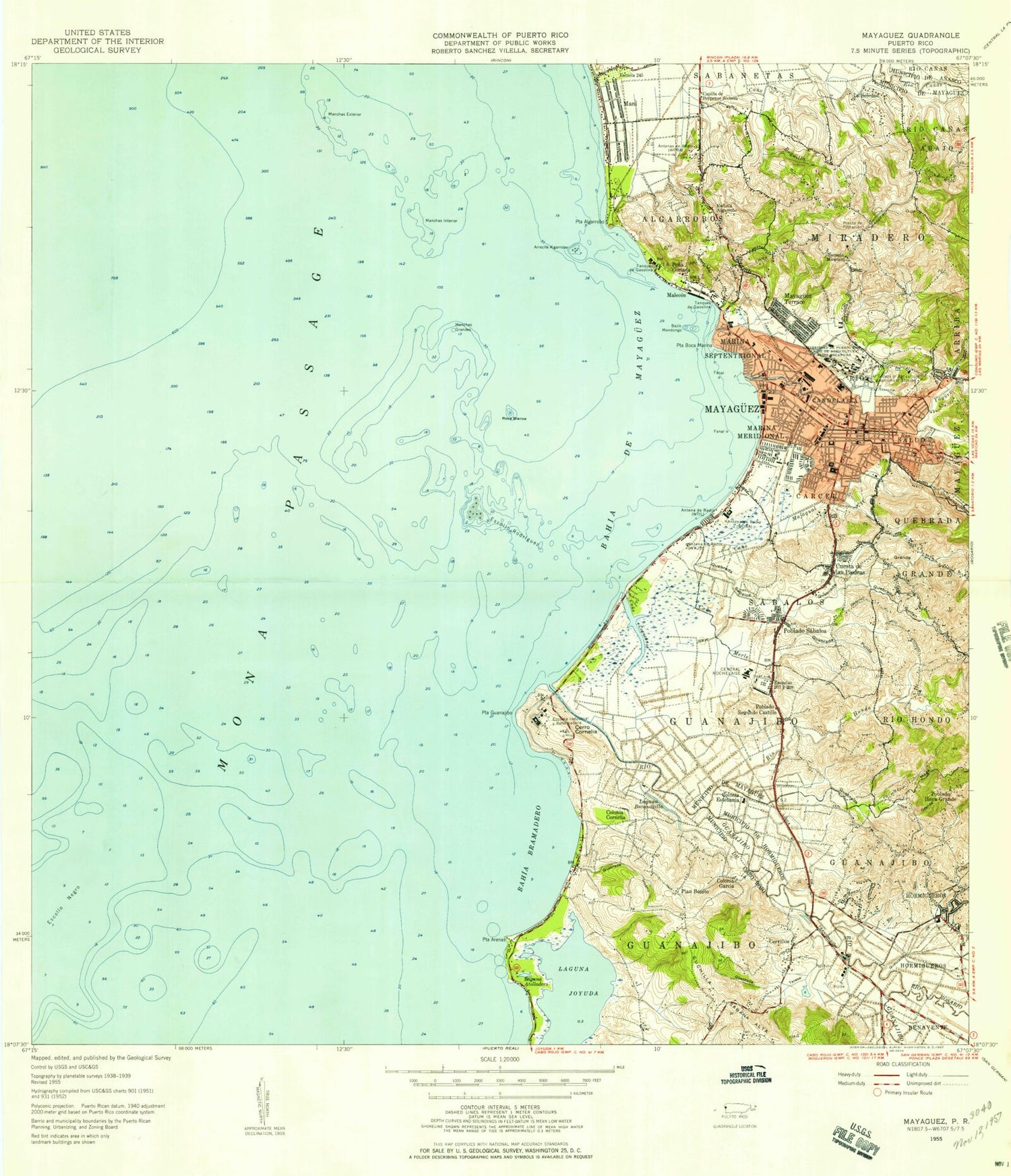 Classic USGS Mayaguez Puerto Rico 7.5'x7.5' Topo Map Image