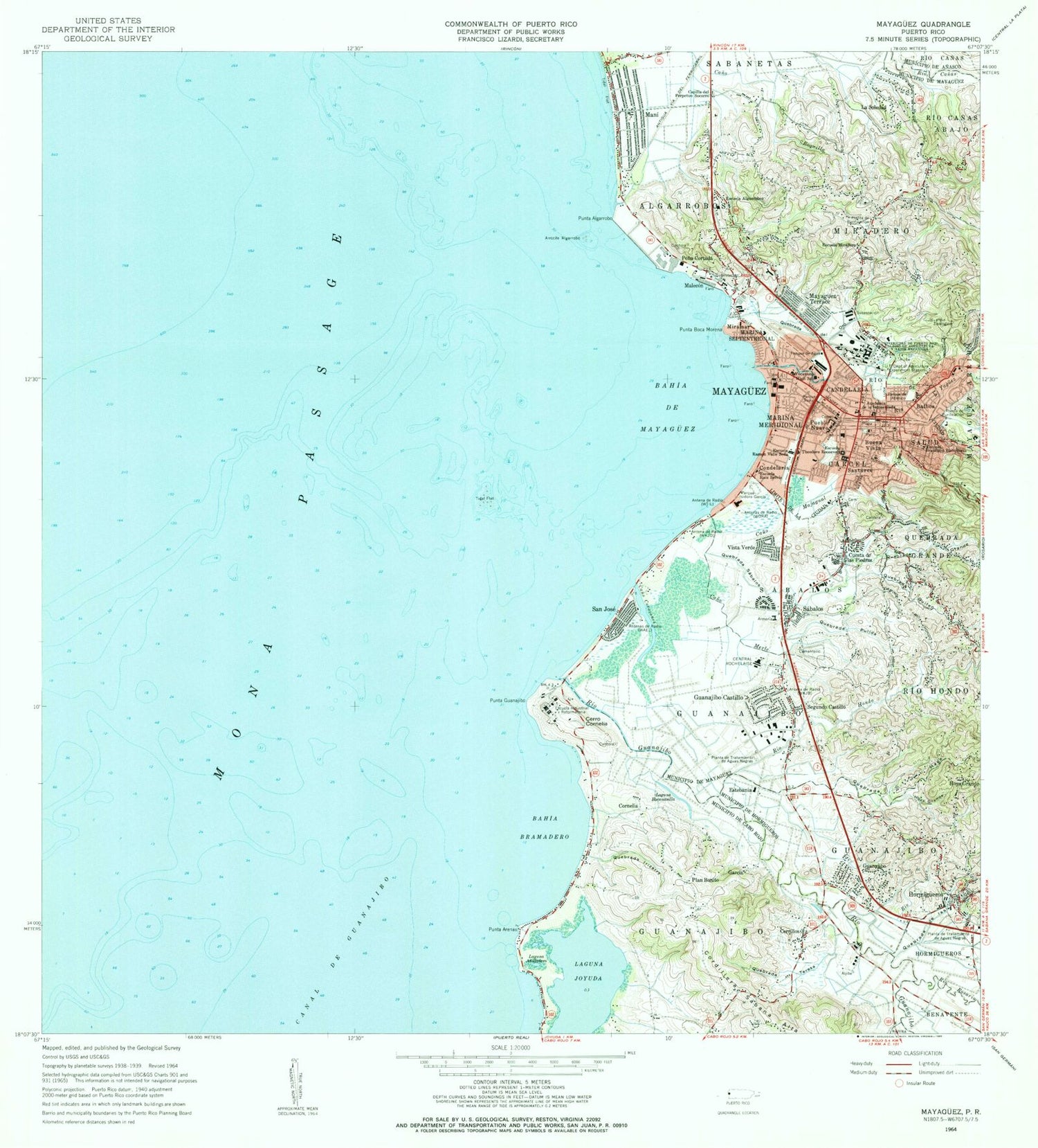 Classic USGS Mayaguez Puerto Rico 7.5'x7.5' Topo Map Image