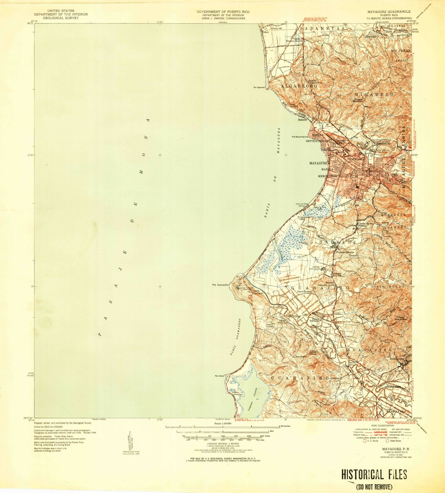 Classic USGS Mayaguez Puerto Rico 7.5'x7.5' Topo Map Image