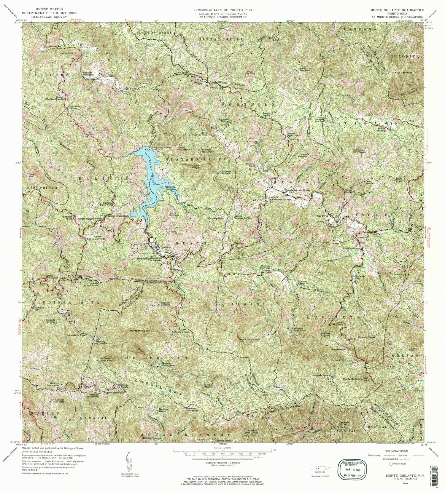 Classic USGS Monte Guilarte Puerto Rico 7.5'x7.5' Topo Map Image