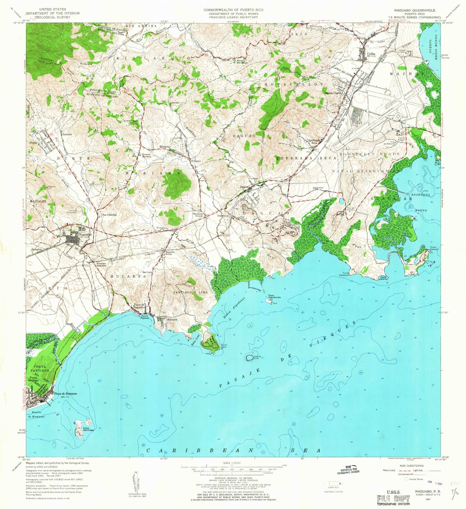 Classic USGS Naguabo Puerto Rico 7.5'x7.5' Topo Map Image