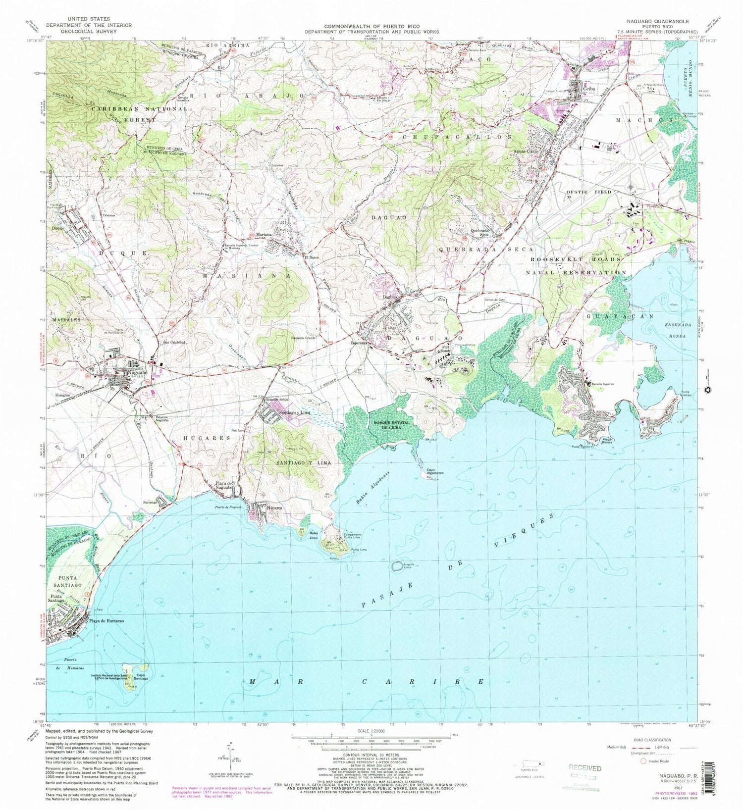 Classic USGS Naguabo Puerto Rico 7.5'x7.5' Topo Map Image