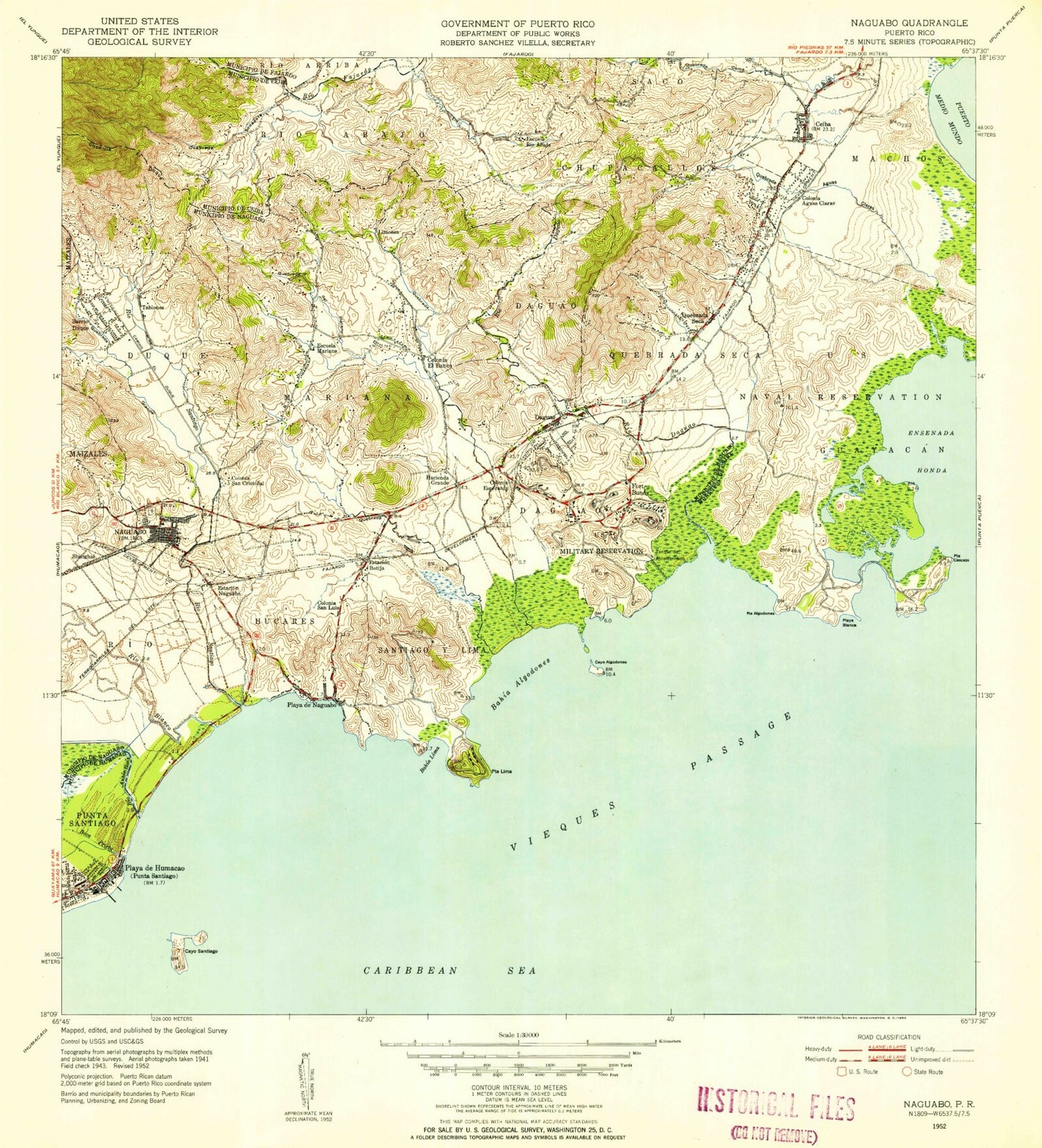 Classic USGS Naguabo Puerto Rico 7.5'x7.5' Topo Map Image