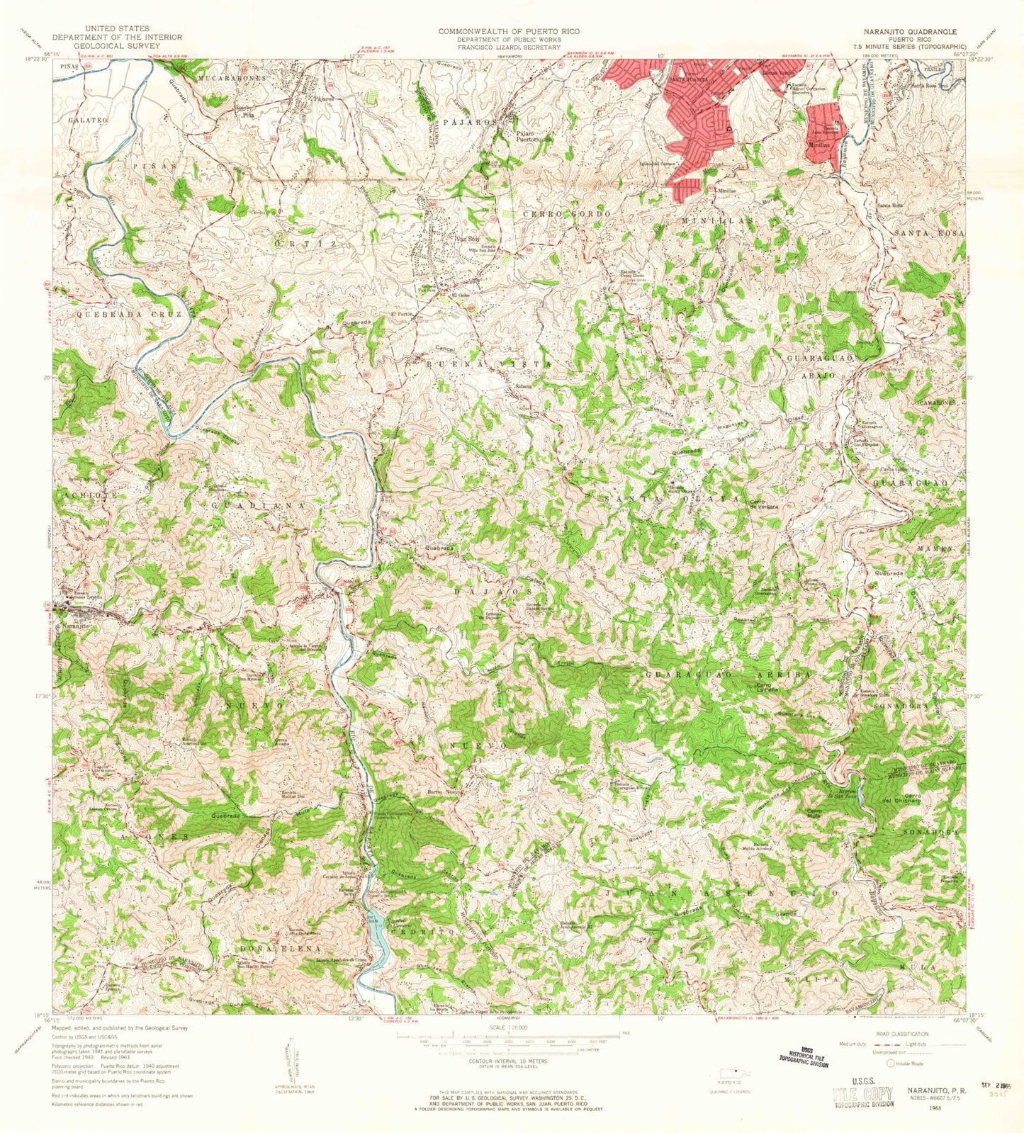 Classic USGS Naranjito Puerto Rico 7.5'x7.5' Topo Map Image