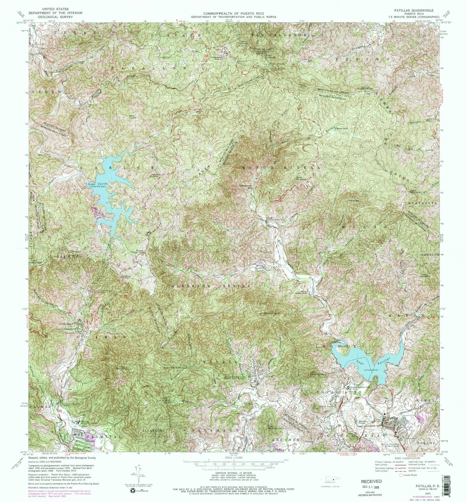 Classic USGS Patillas Puerto Rico 7.5'x7.5' Topo Map Image