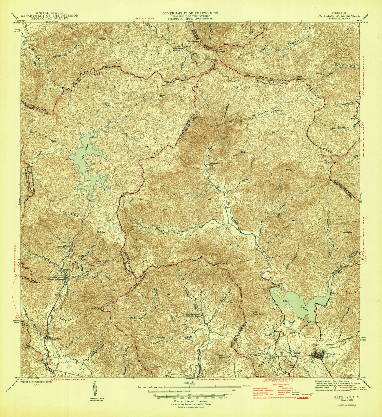 Classic USGS Patillas Puerto Rico 7.5'x7.5' Topo Map Image