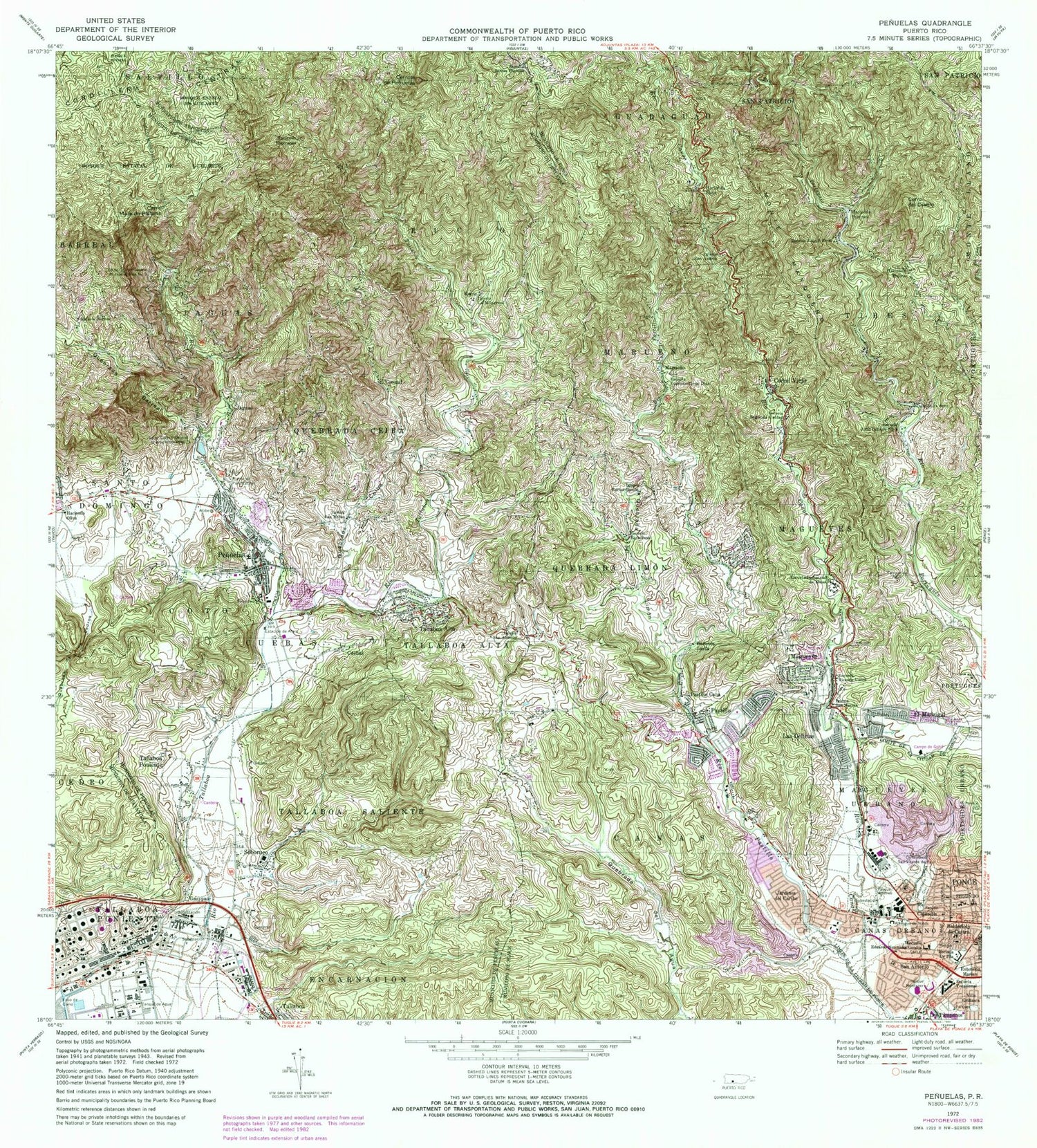Classic USGS Penuelas Puerto Rico 7.5'x7.5' Topo Map Image