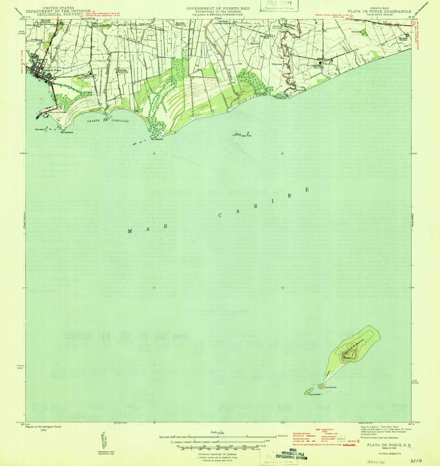 Classic USGS Playa De Ponce Puerto Rico 7.5'x7.5' Topo Map Image